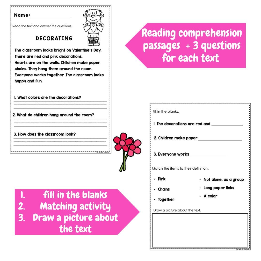 Valentine's Day reading comprehension passages for Year 1 and Reception