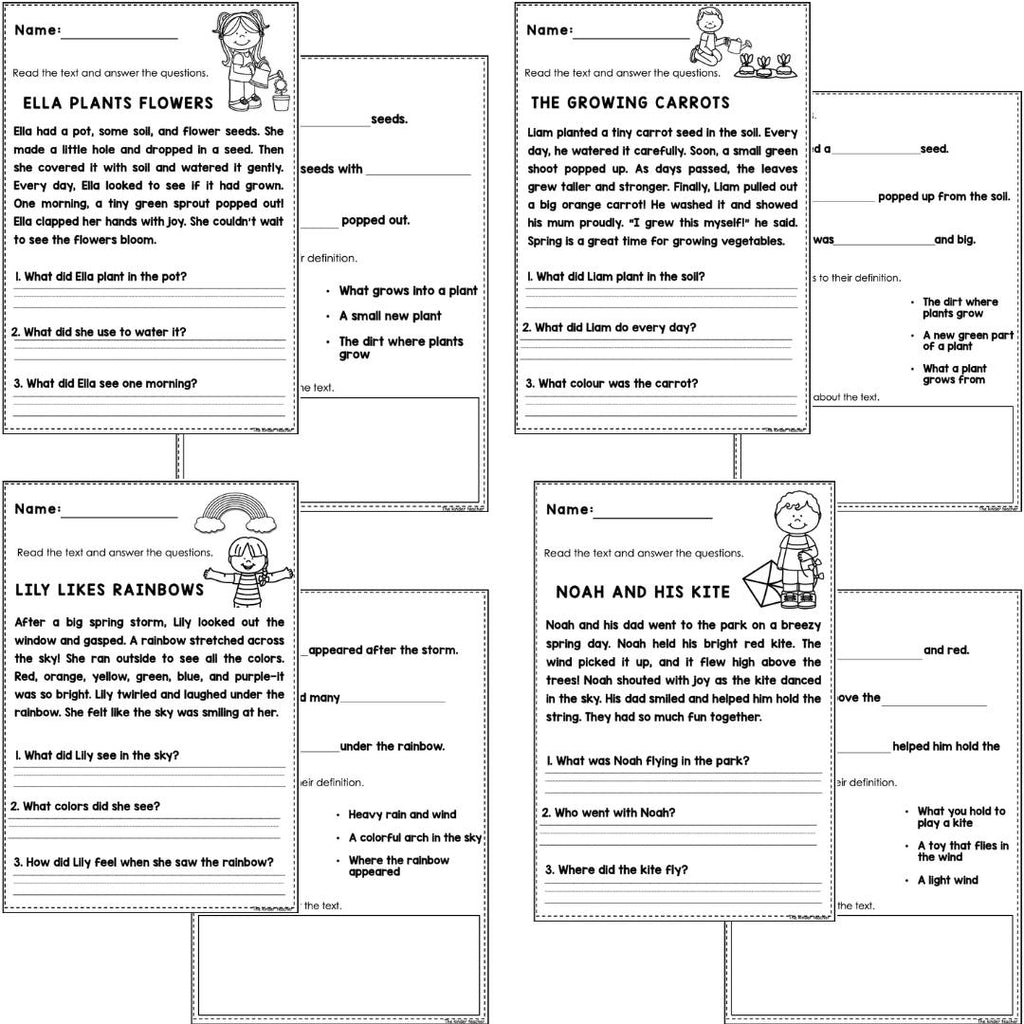 Seasonal reading comprehension BUNDLE passages for Year 1 and Reception
