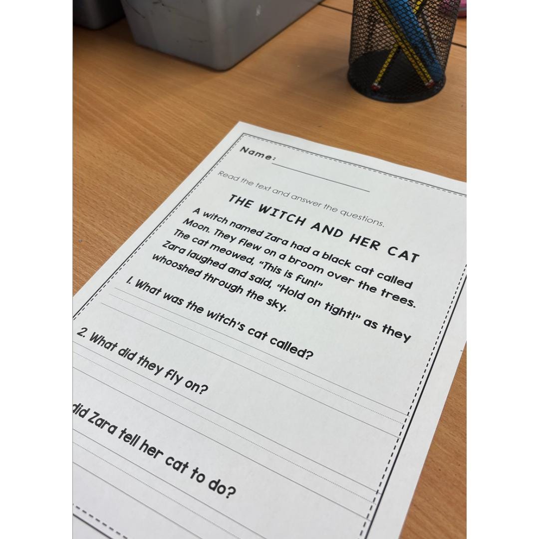 Halloween reading comprehension passages for Year 1 and Reception