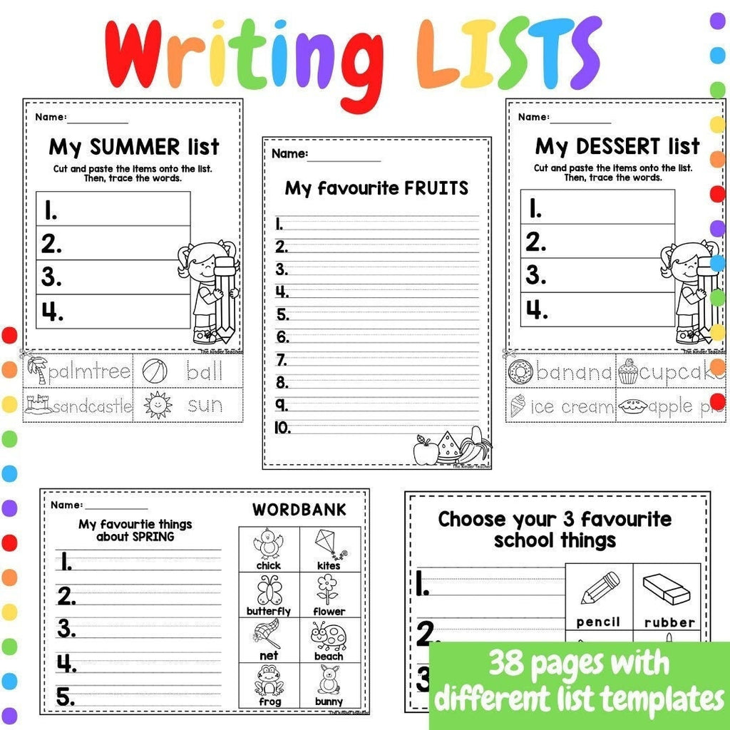 Writing lists booklet for reception & nursery - Early years