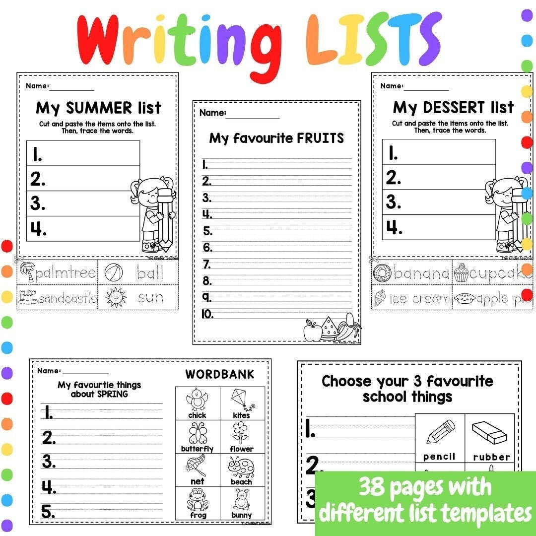 Writing lists booklet for reception & nursery - Early years