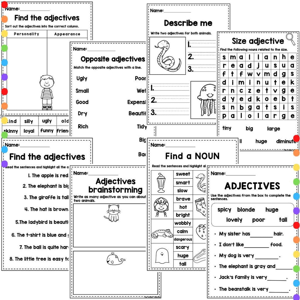 Parts of the speech BUNDLE - Nouns, adjectives and verbs
