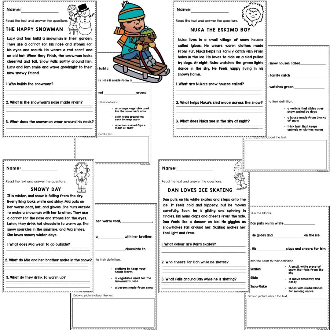 Winter reading comprehension passages for Year 1 and Reception