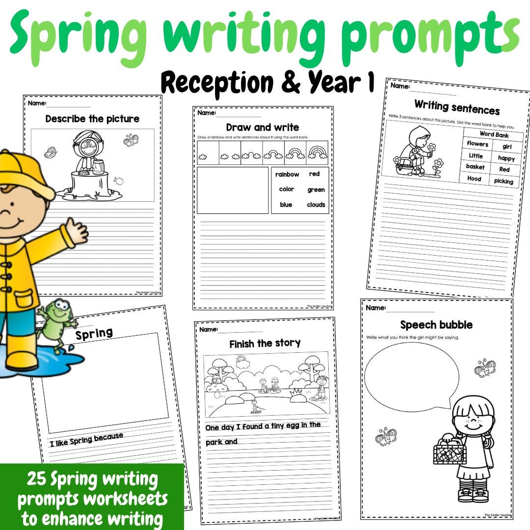 Spring writing prompts - Reception & Nursery Printable Activity Booklet - Preschool Literacy Writing