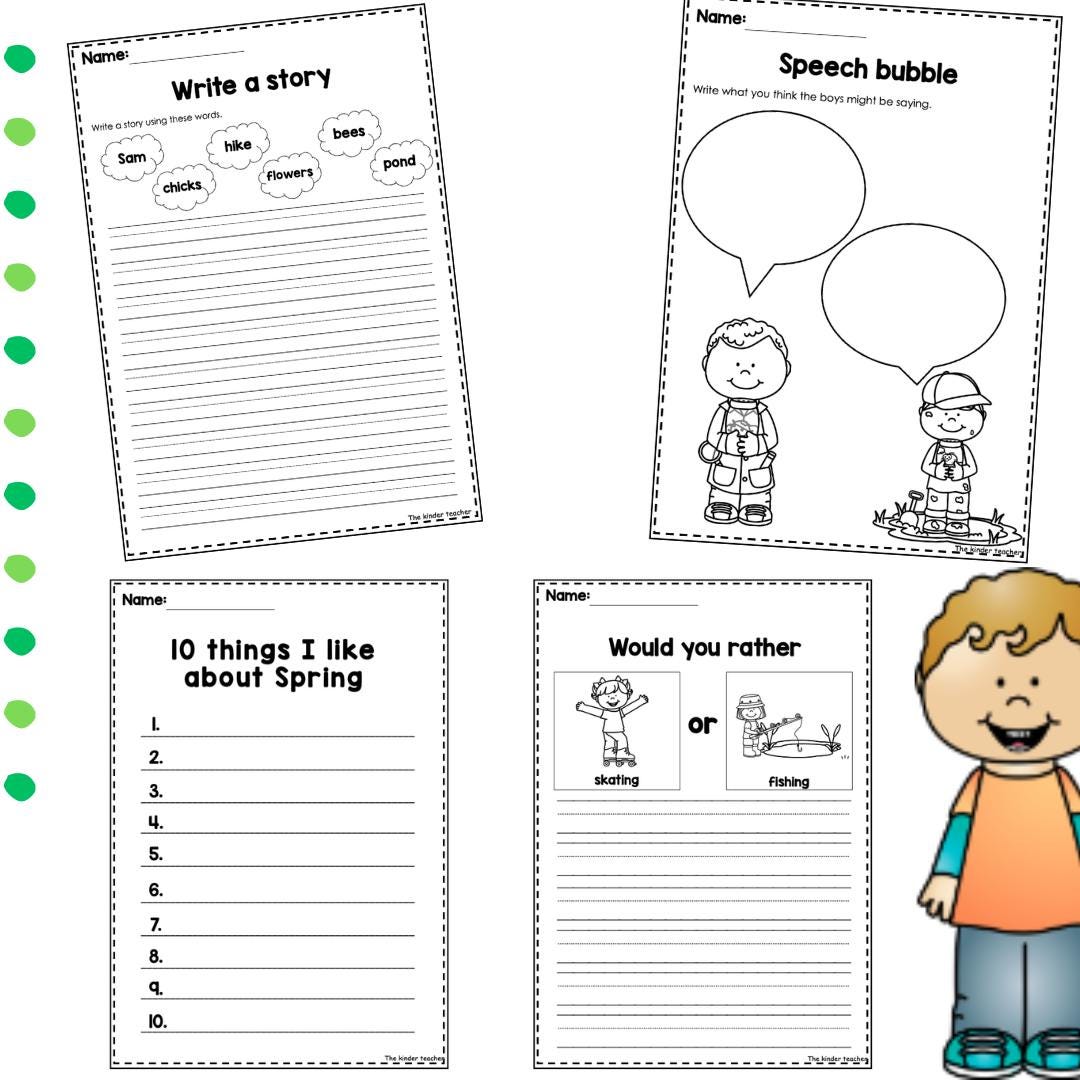 Spring writing prompts - Reception & Nursery Printable Activity Booklet - Preschool Literacy Writing