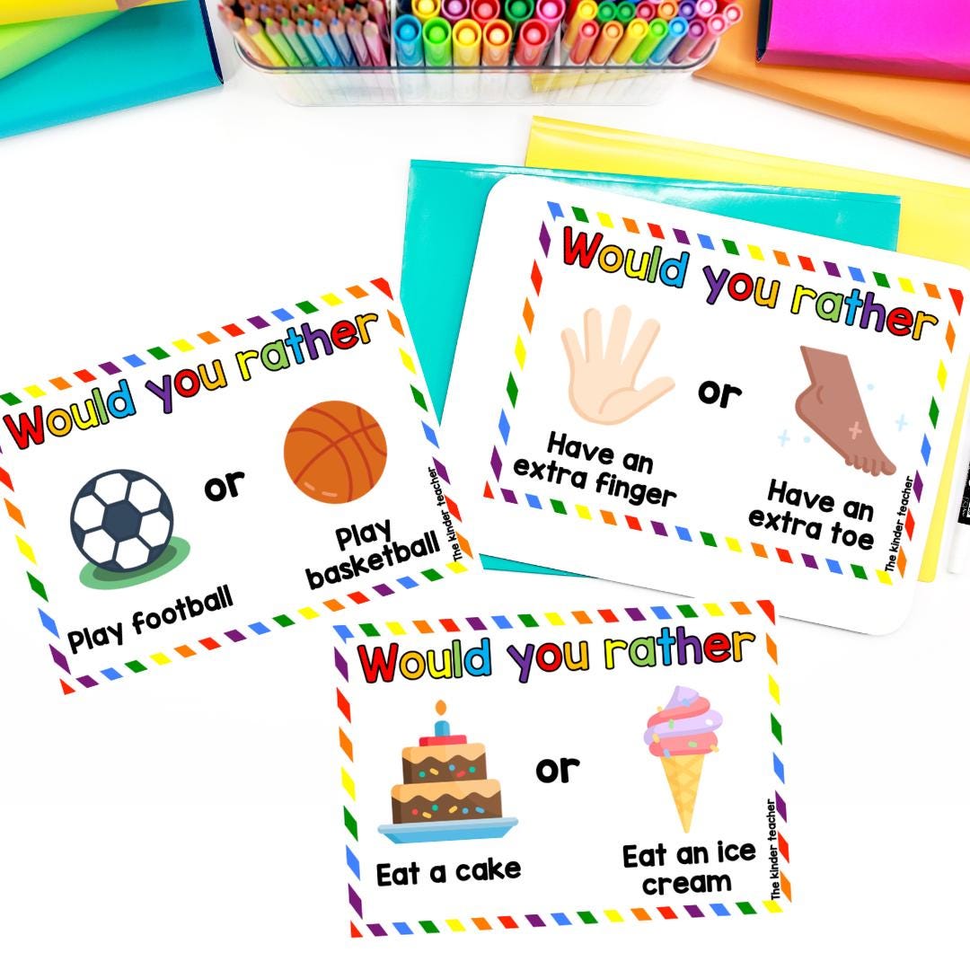 Would you rather questions! 40 cards - Kindergarten, First grade