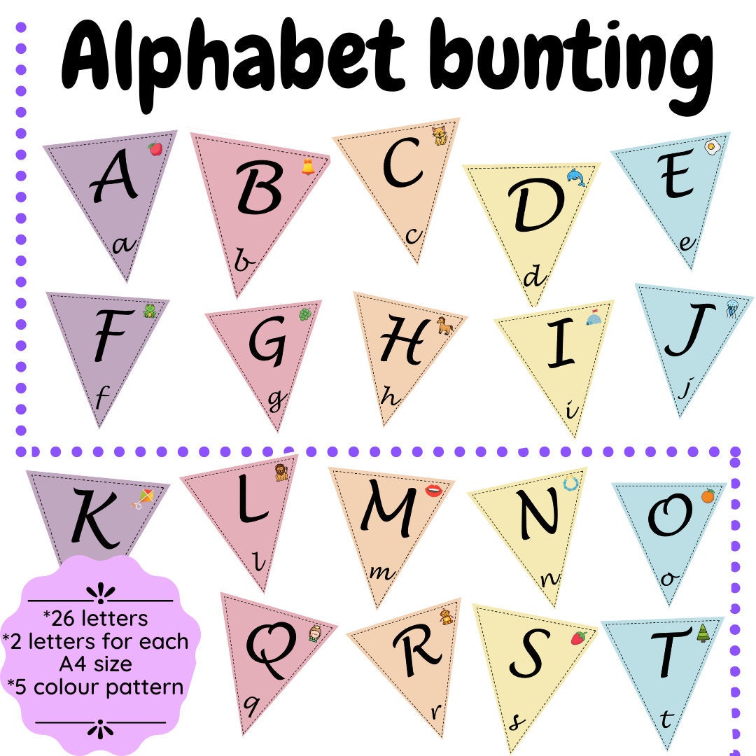 Classroom Alphabet Bunting, Letters & Clipart (Digital Download)