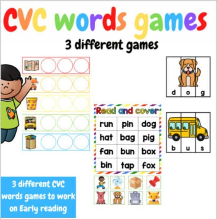 CVC words games for Preschool, Pre-K, and Kindergarten