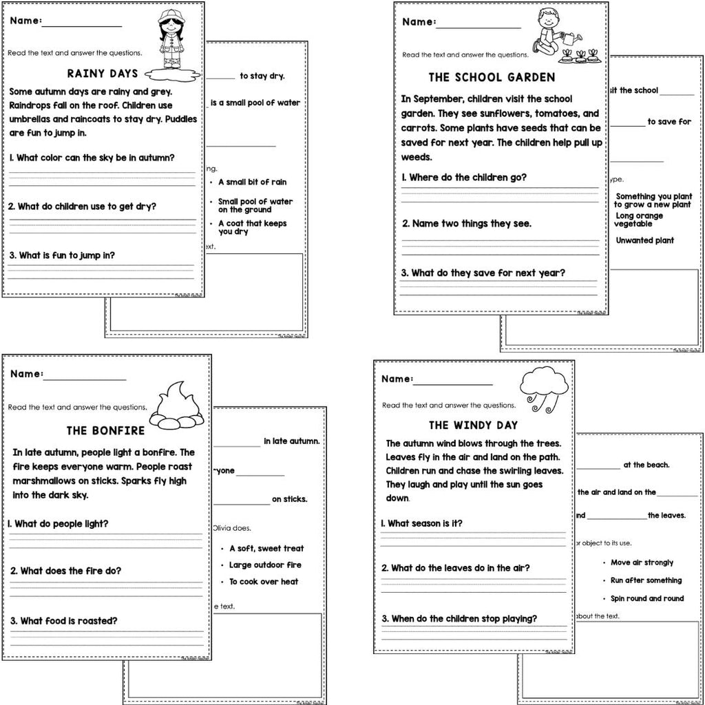 Seasonal reading comprehension BUNDLE passages for Year 1 and Reception