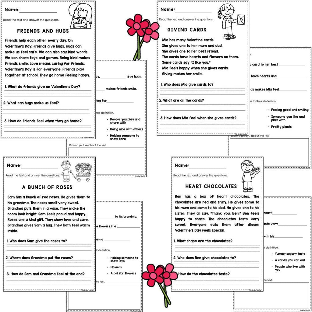 Valentine's Day reading comprehension passages for Year 1 and Reception
