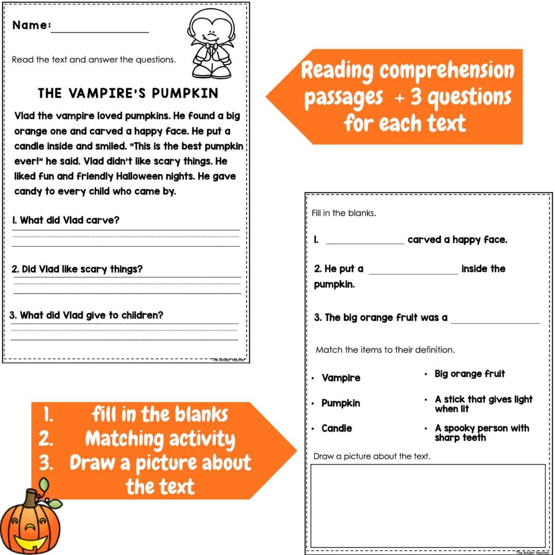 Halloween reading comprehension passages for Year 1 and Reception