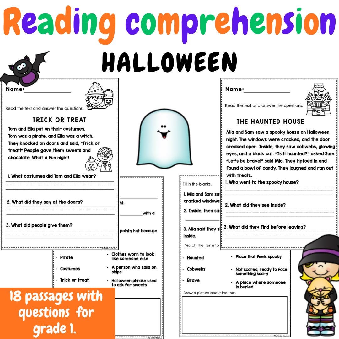Halloween reading comprehension passages for Year 1 and Reception