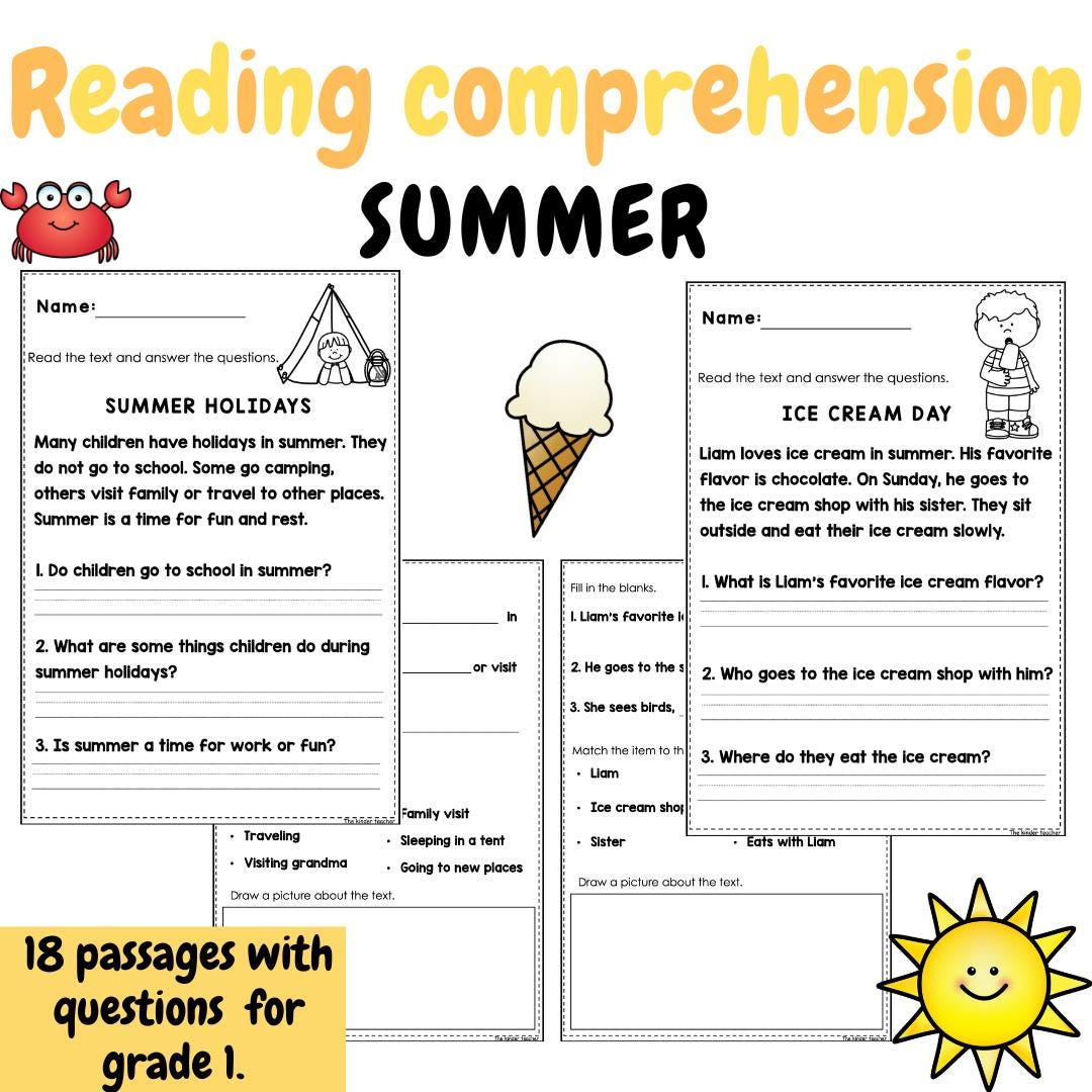Summer reading comprehension passages for Year 1 and Reception