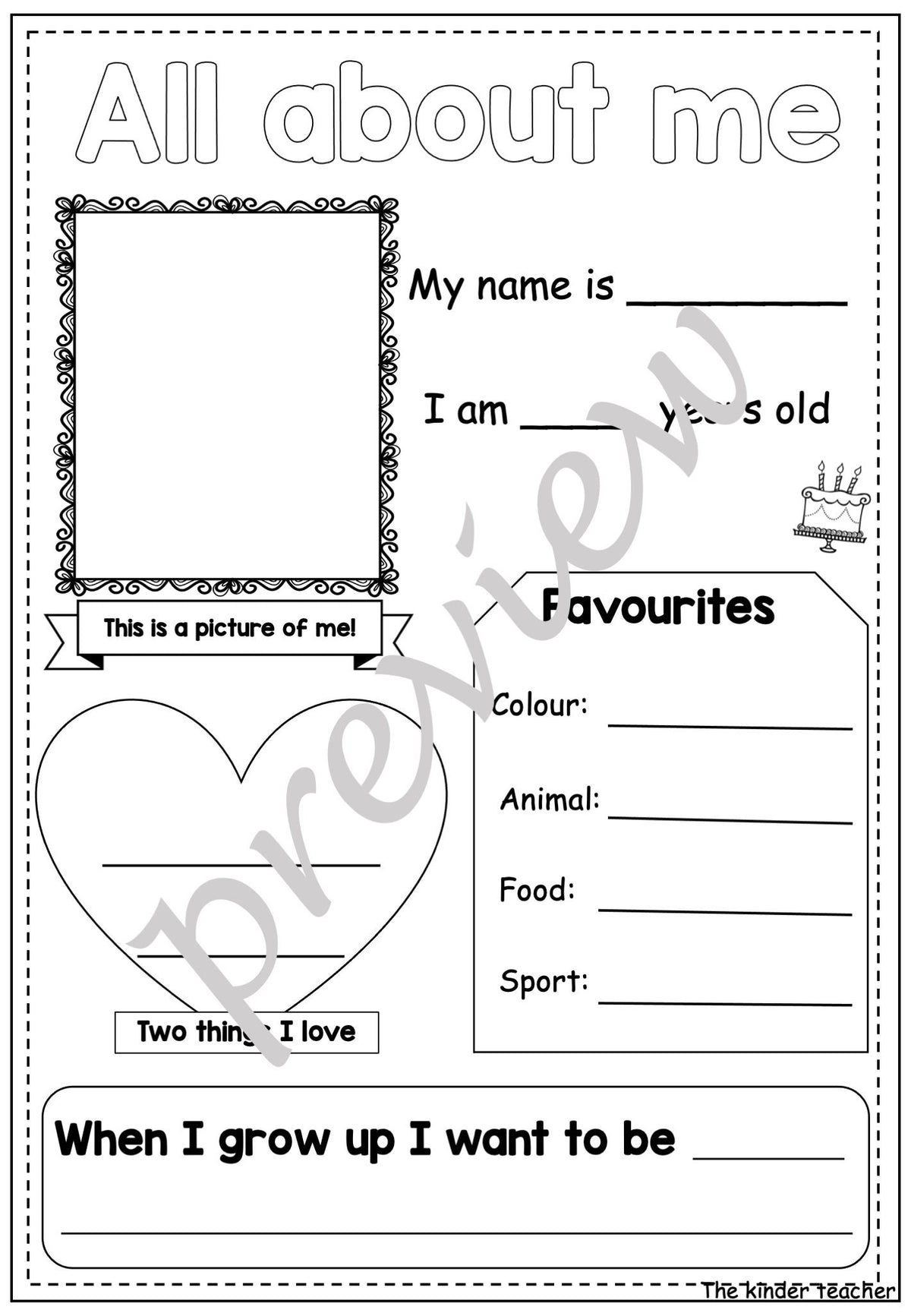 All about me booklet - Kindergarten