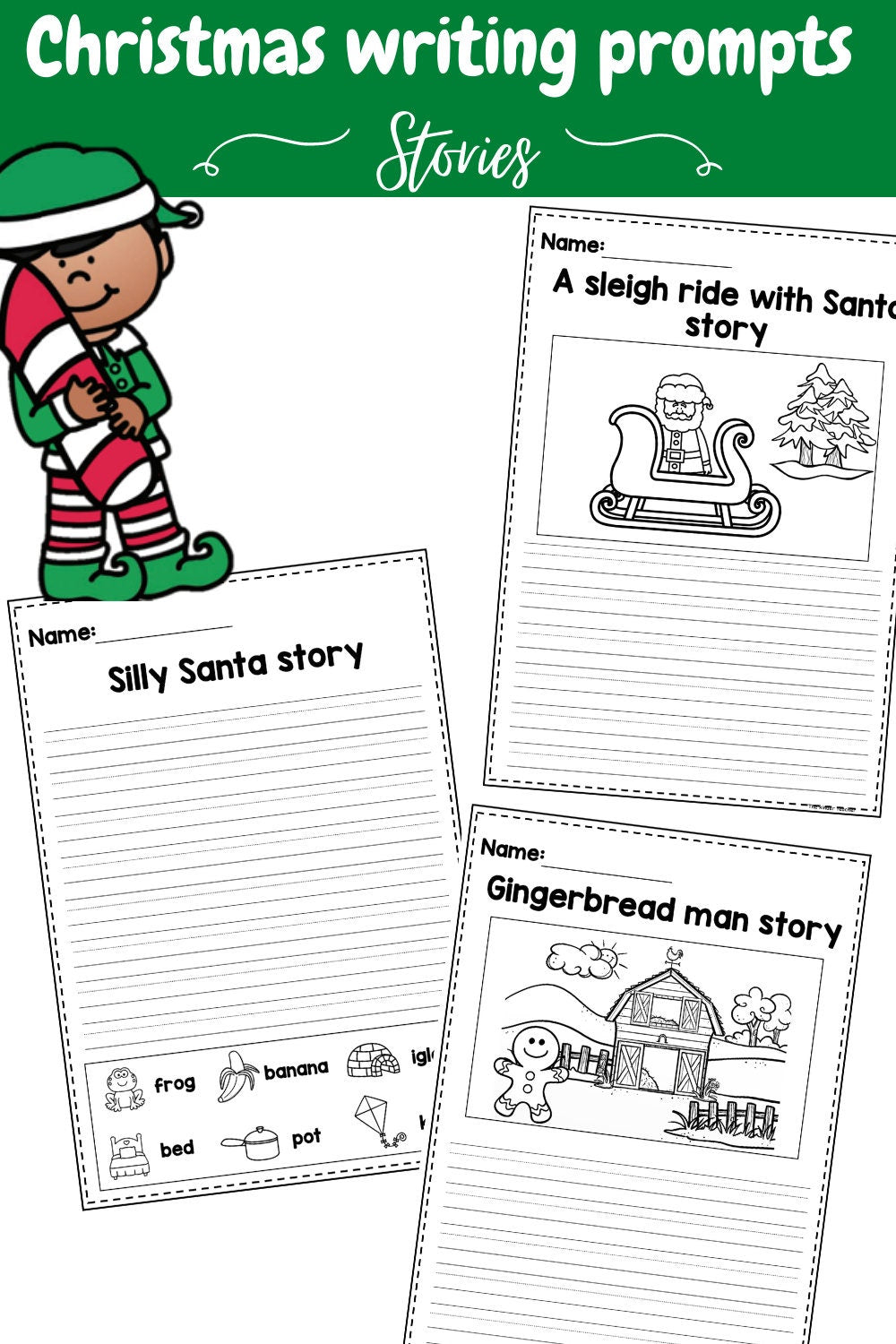 Christmas Writing Prompts Booklet - Preschool to 2nd