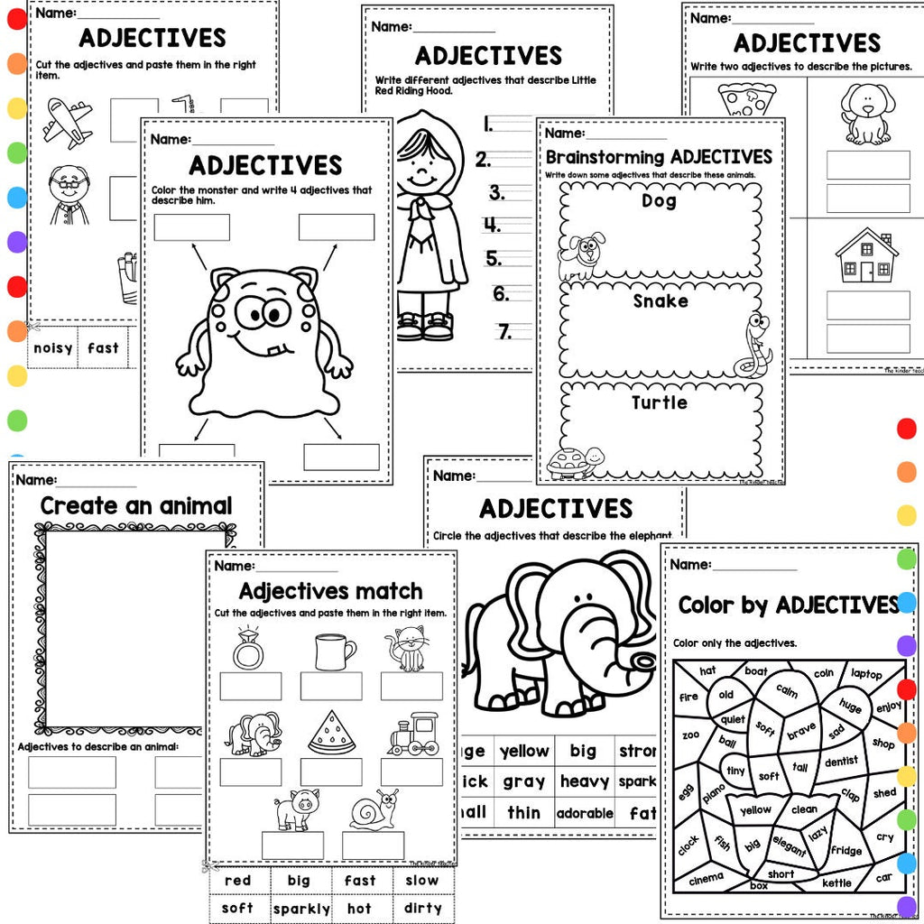 Parts of the speech - ADJECTIVES - Posters and worksheets