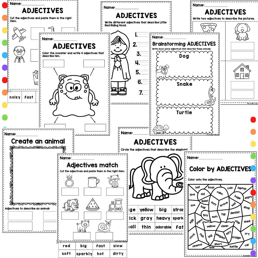 Parts of the speech - ADJECTIVES - Posters and worksheets