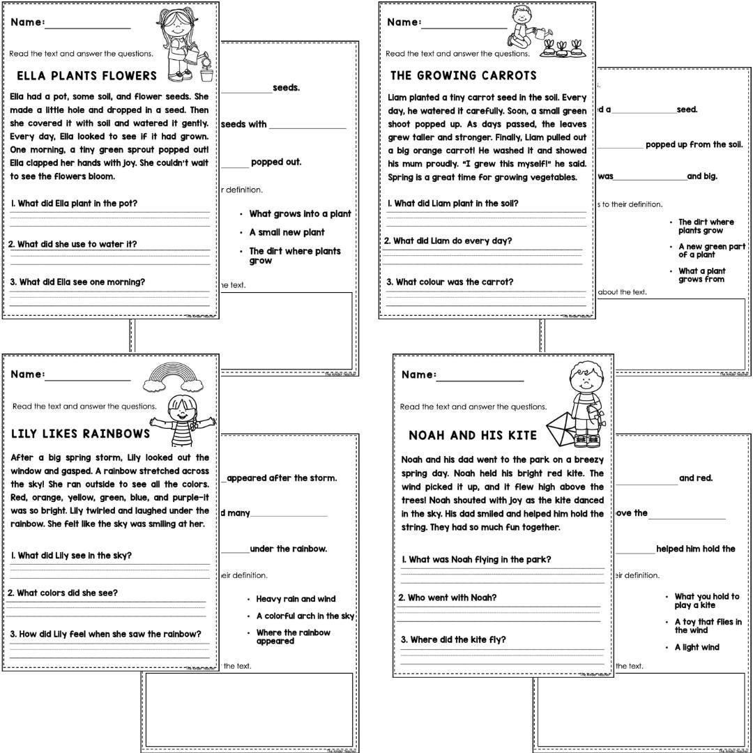 Spring reading comprehension passages for Year 1 and Reception